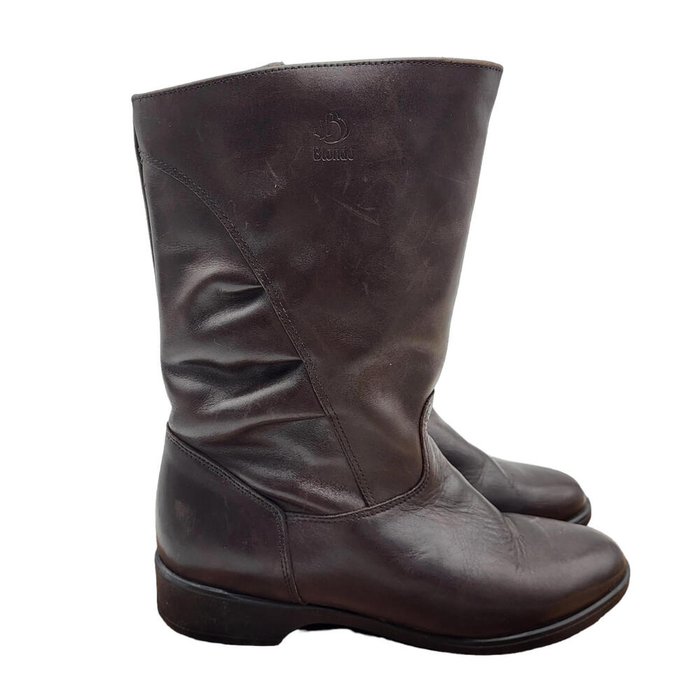 Blondo Winter Boots Womens Size 9 AA‎ Brown Leather Waterproof Pure Virgin Wool
